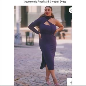 Eloquii Asymmetric Fitted Midi Sweater Dress -Plus Size